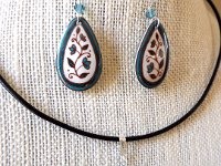 Turquoise and White Spring Vines Teardrop Earrings and Matching Necklace Pysanky Jewelry by So Jeo